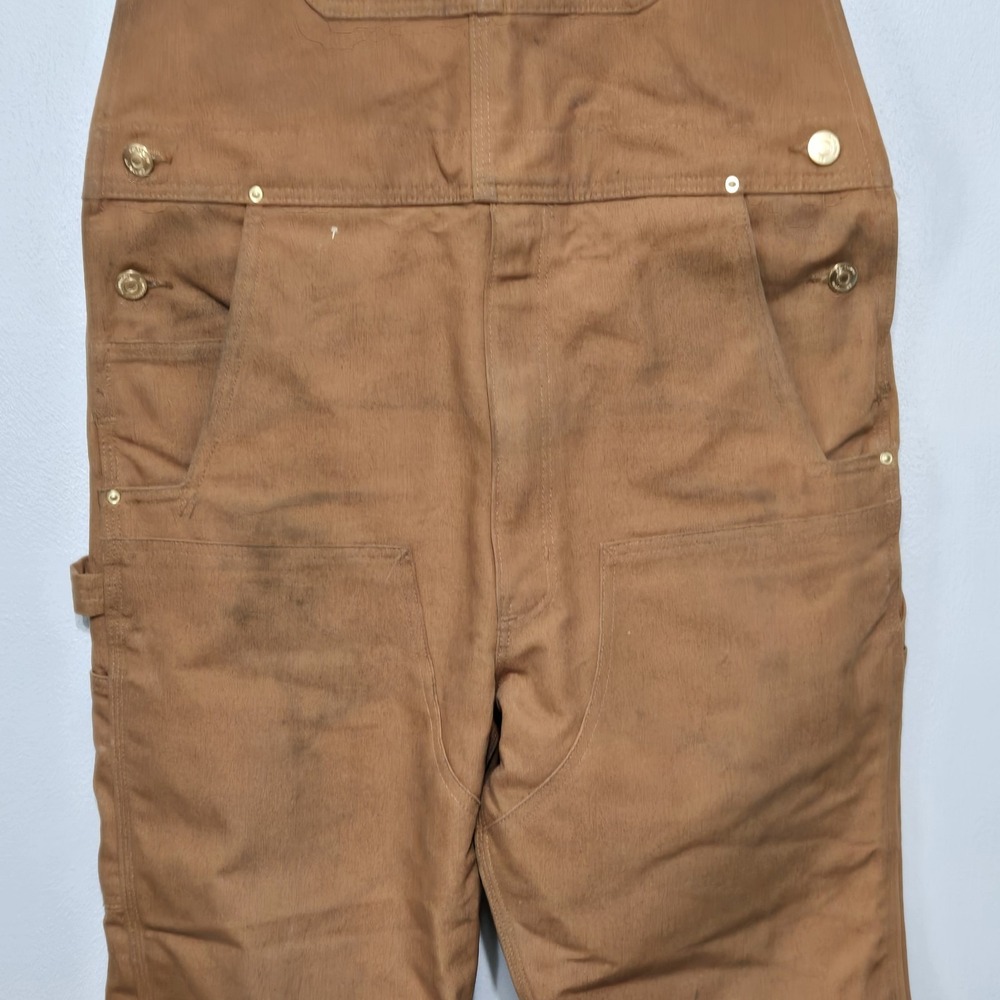 Carhartt Bib Overalls Brown Canvas RN14806 Workwear Duck Chore Men 34x32 STAINED - Picture 3 of 15